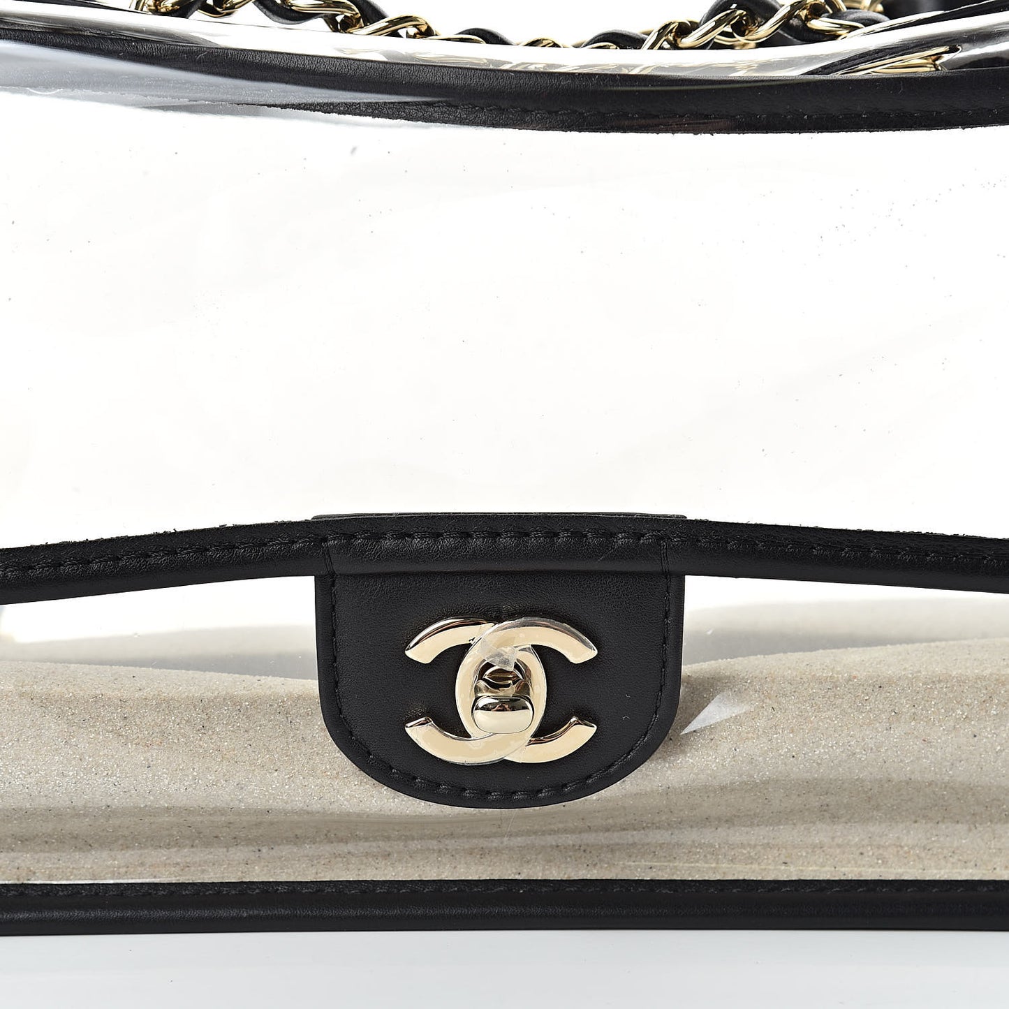 Lambskin PVC Sand By The Sea Flap With Pearl Strap Black