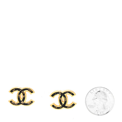 Chanel Resin CC Stud Earrings Black Gold 2 of 4