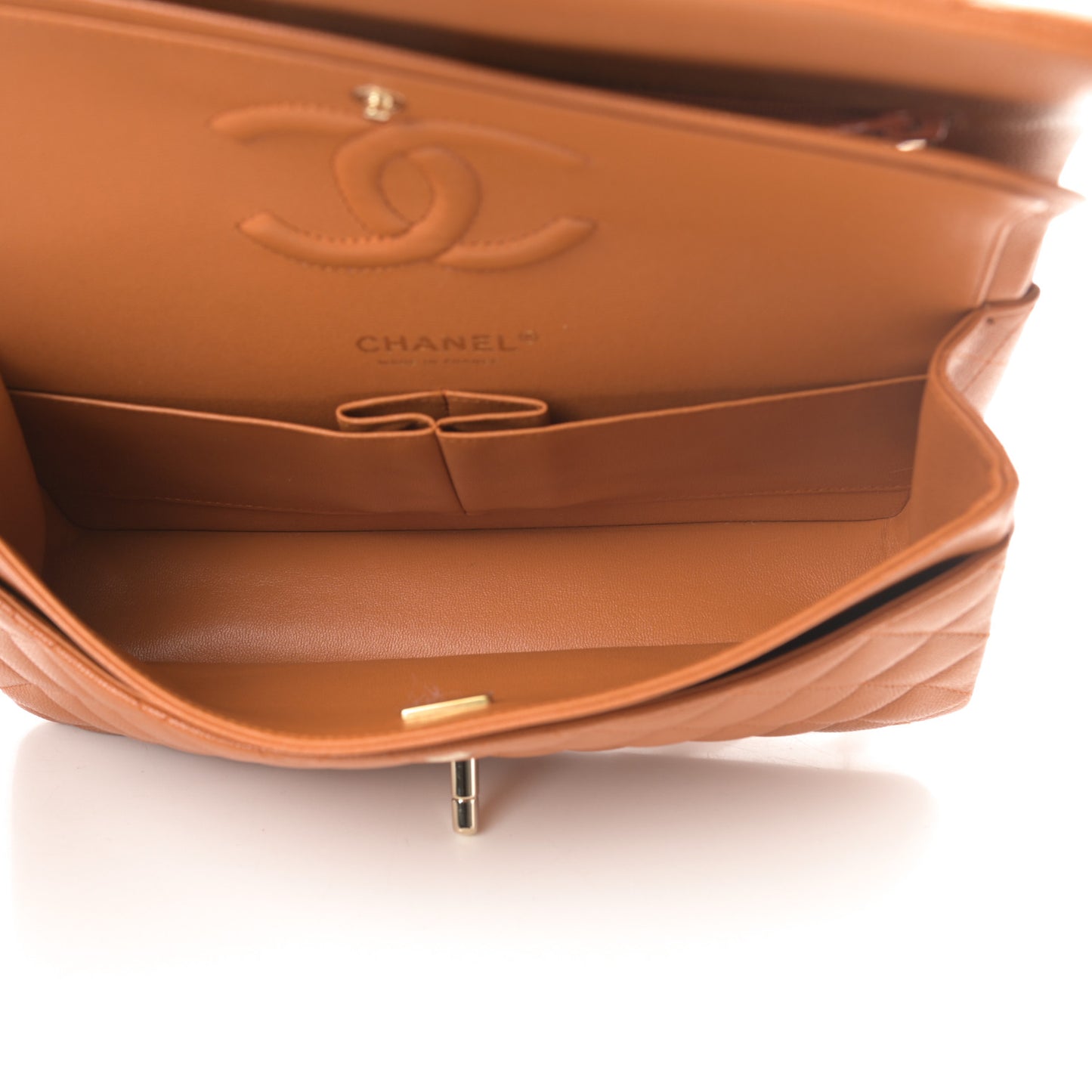 Caviar Quilted Medium Double Flap Light Brown