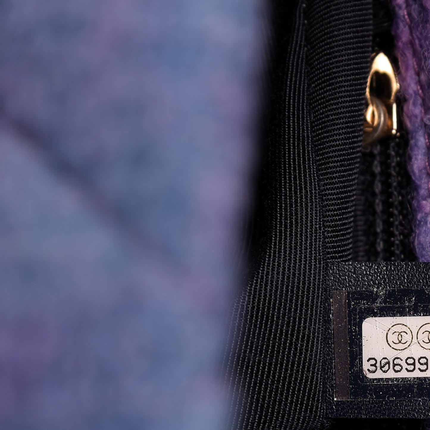 Wool Tweed Quilted Large 19 Flap Purple Black Blue