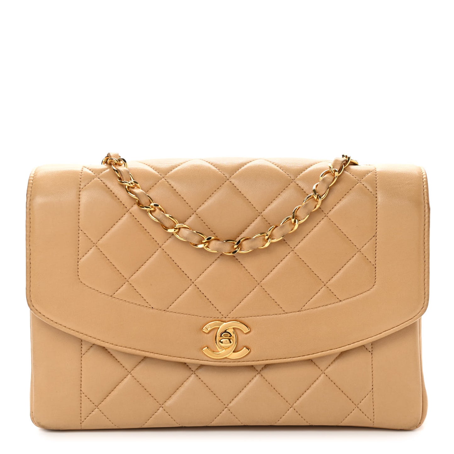 Lambskin Quilted Medium Single Flap Beige