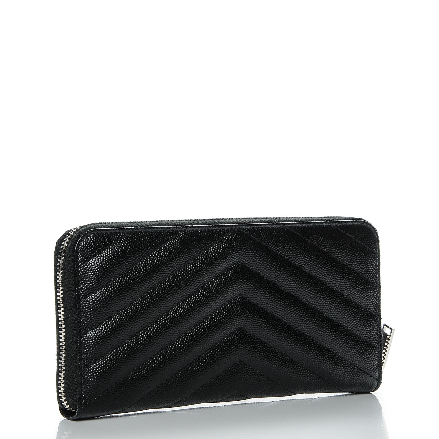 Saint Laurent Grain De Poudre Matelasse Chevron Monogram Zip Around Wallet Black 9 of 12
