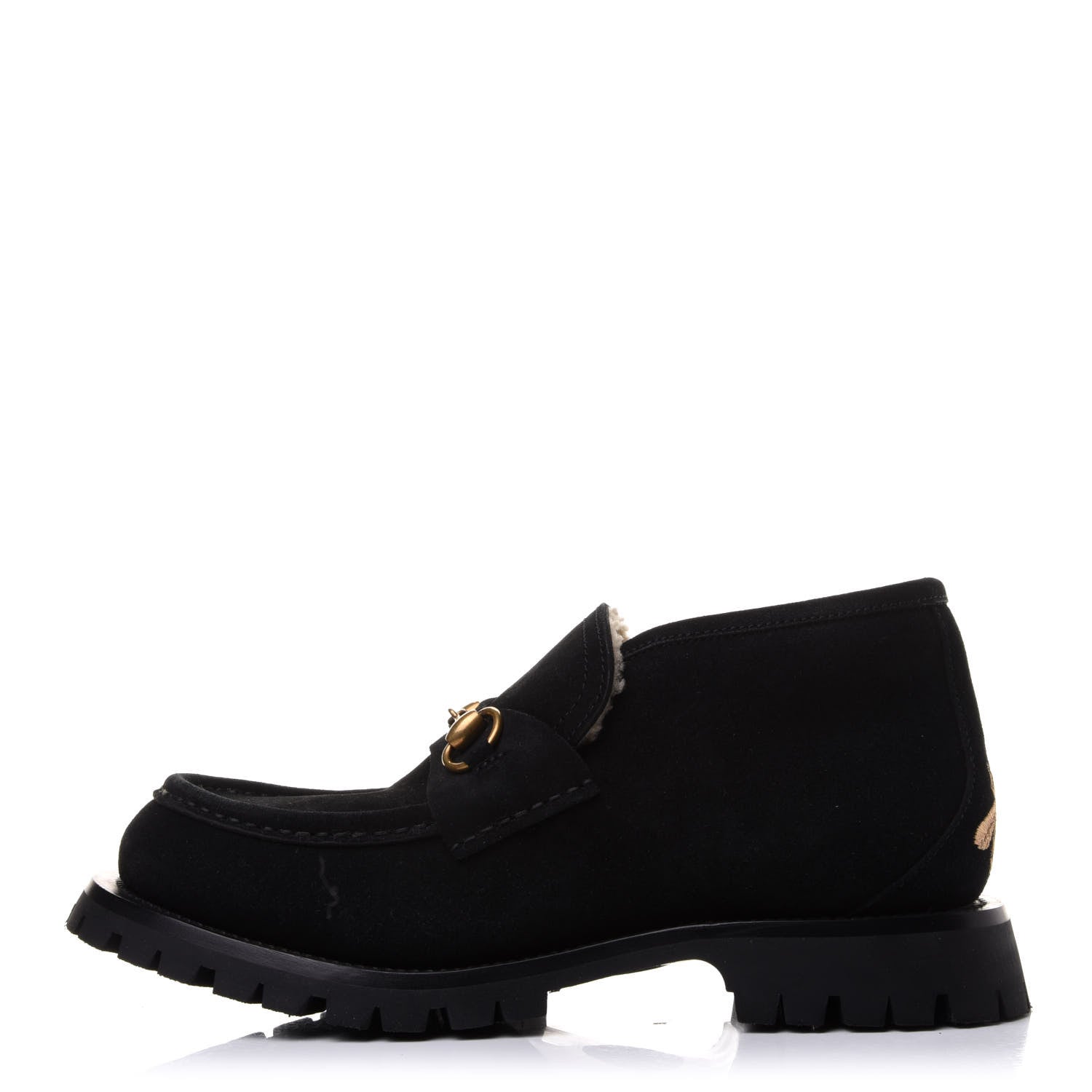Gucci Suede Shearling Mens Harald Horsebit Ankle Boots 7 Black Butterscotch 1 of 10