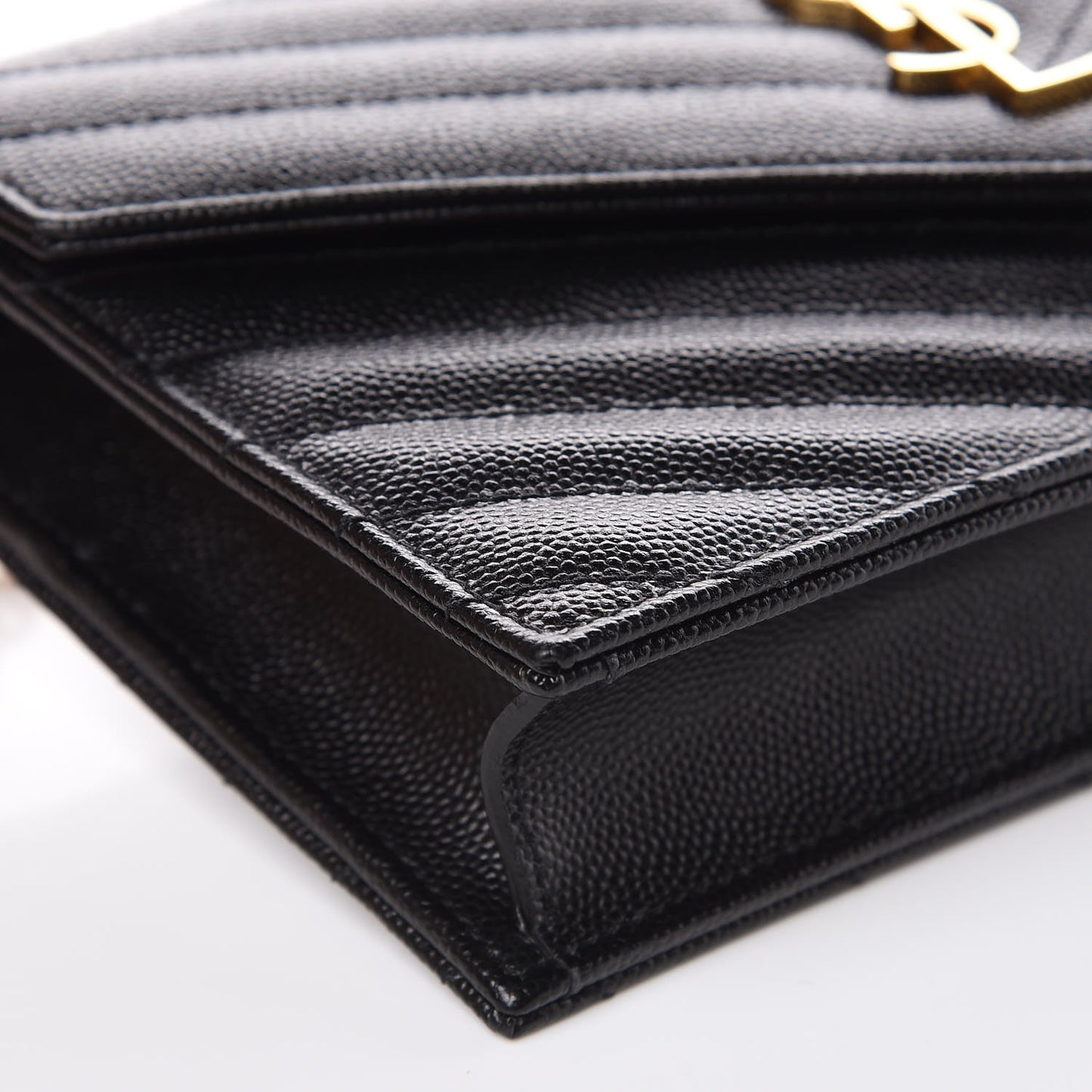 Grain De Poudre Matelasse Chevron Monogram Envelope Chain Wallet Black