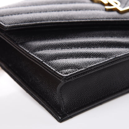 Saint Laurent Grain De Poudre Matelasse Chevron Monogram Envelope Chain Wallet Black 8 of 9