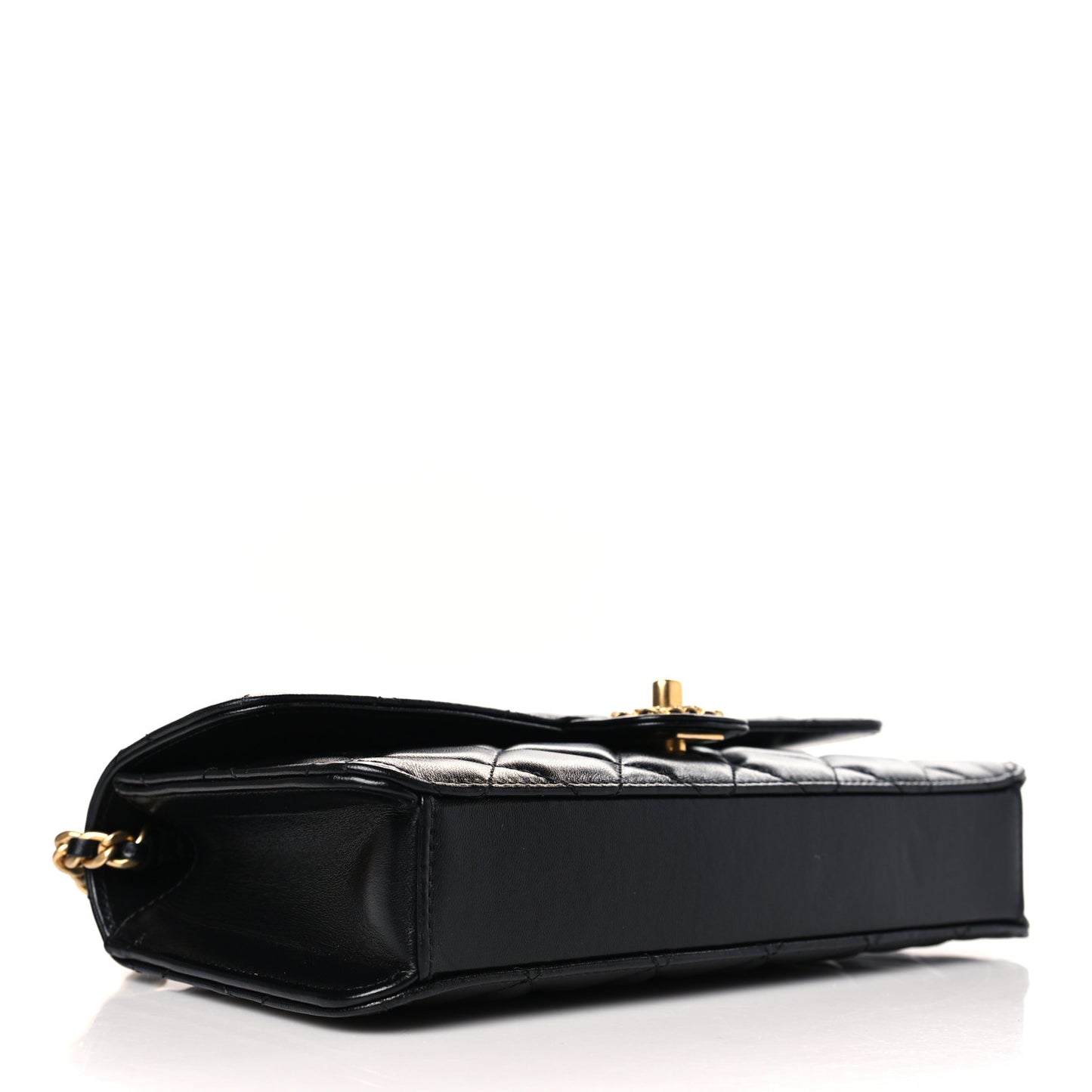 Shiny Lambskin Quilted Flap Clutch Bag Black