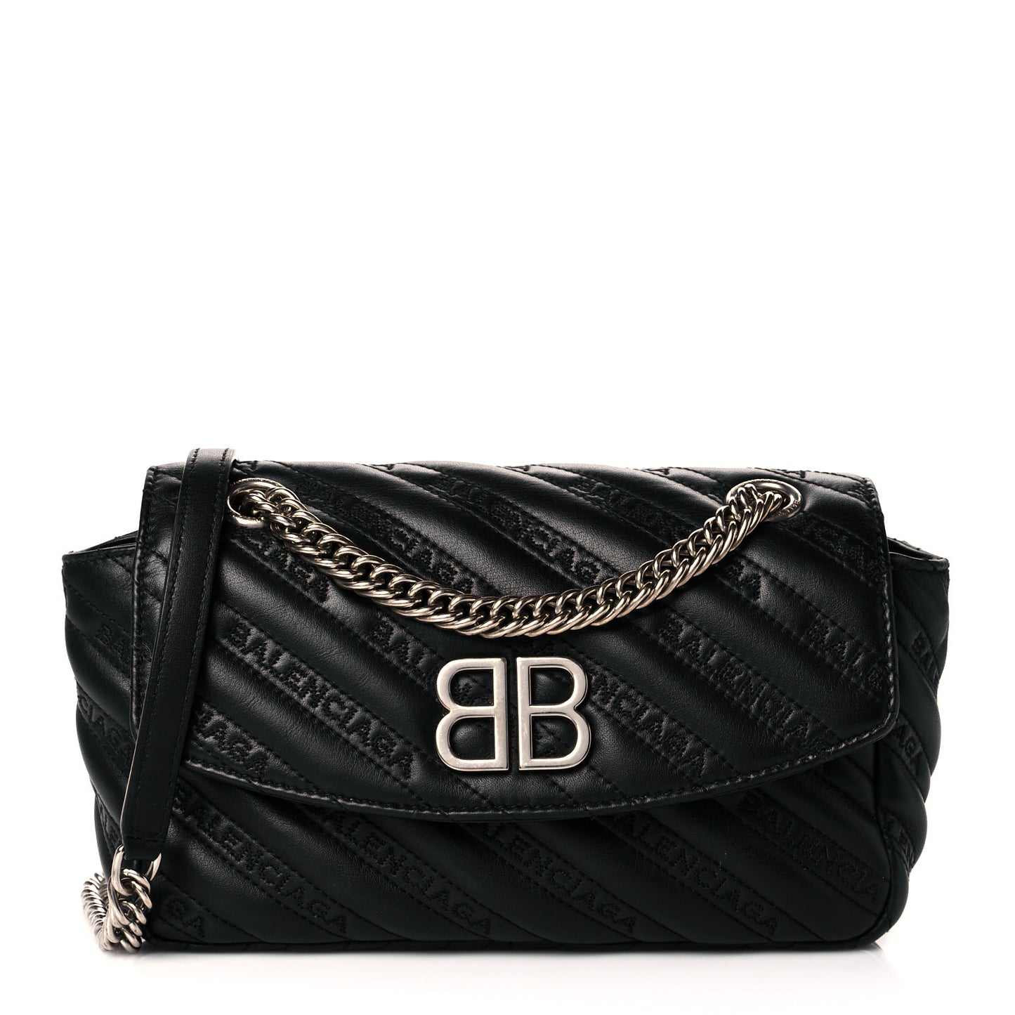 Calfskin Logo Matelasse S BB Round Shoulder Bag Black