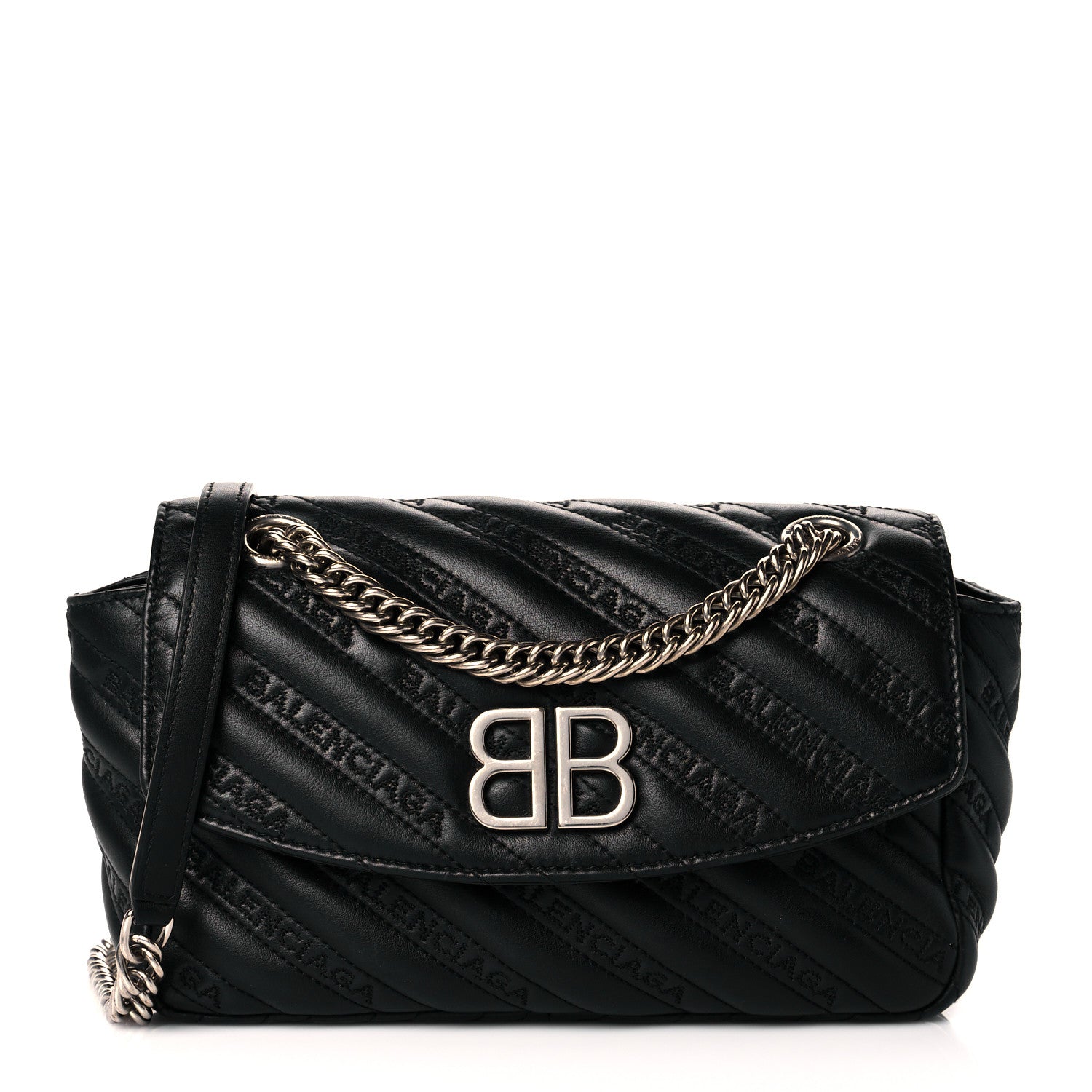 Balenciaga Calfskin Logo Matelasse S BB Round Shoulder Bag Black 1 of 11