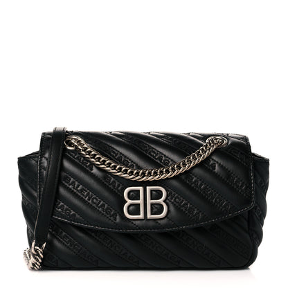 Balenciaga Calfskin Logo Matelasse S BB Round Shoulder Bag Black 1 of 11