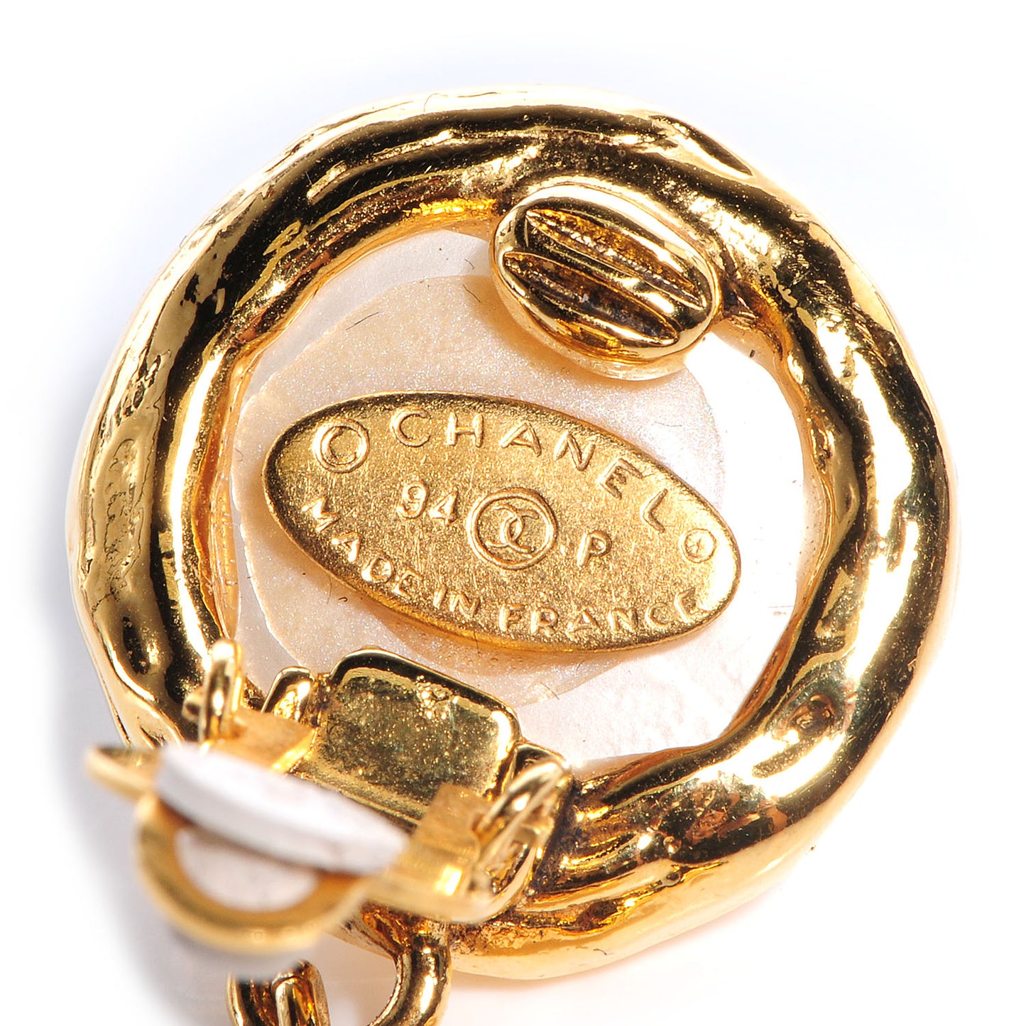 Gold And Pearl CC Drop Clip On Earrings