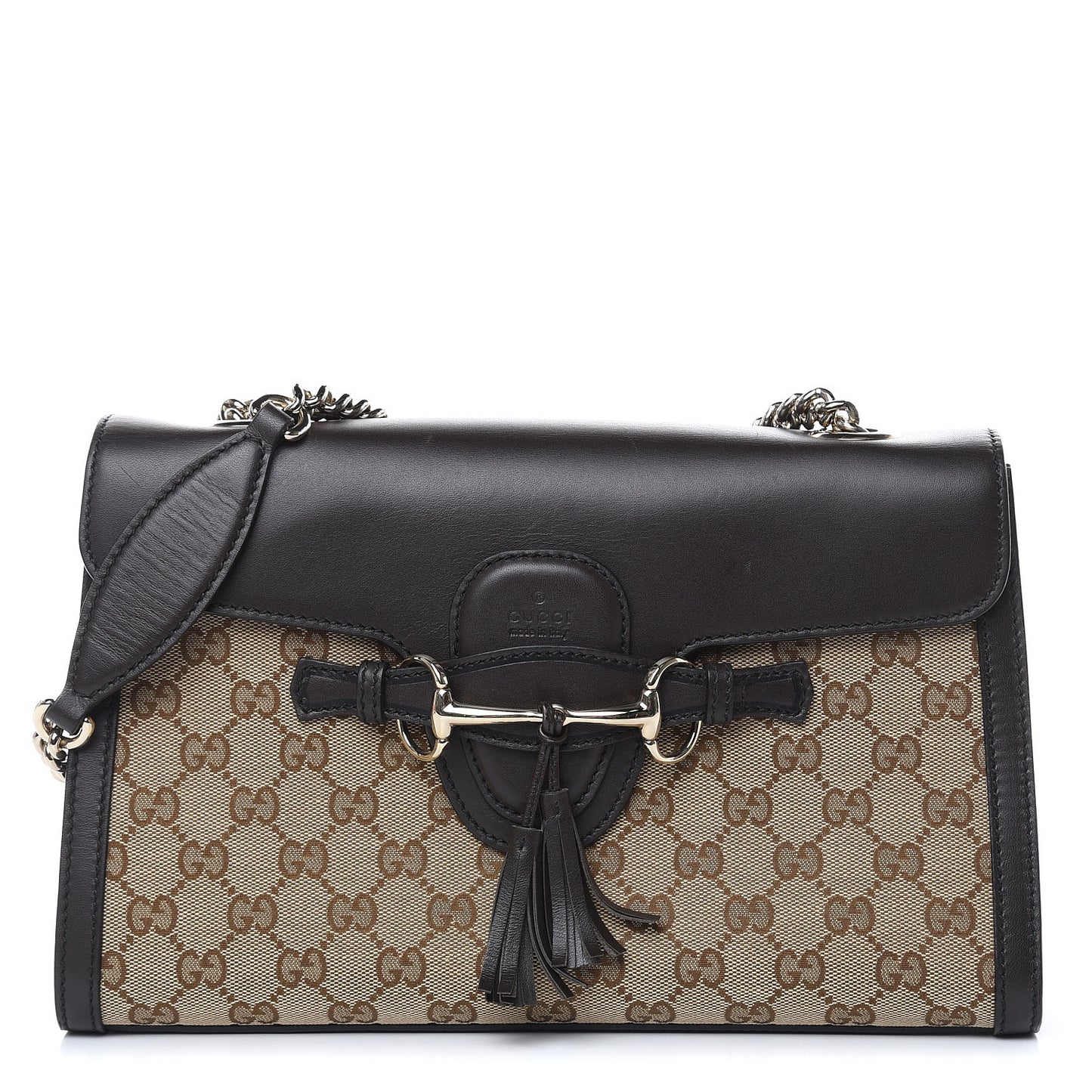 Monogram Margaux Calfskin Medium Emily Chain Shoulder Bag Beige Ebony Cocoa