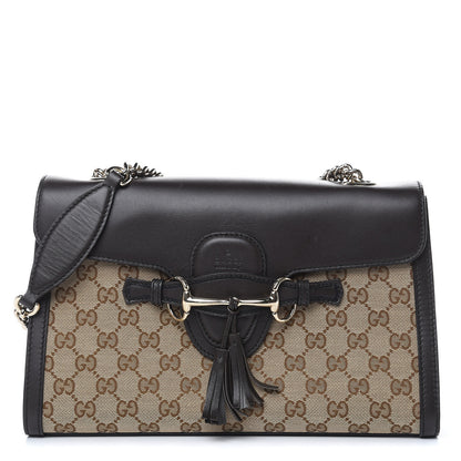 Gucci Monogram Margaux Calfskin Medium Emily Chain Shoulder Bag Beige Ebony Cocoa 1 of 15