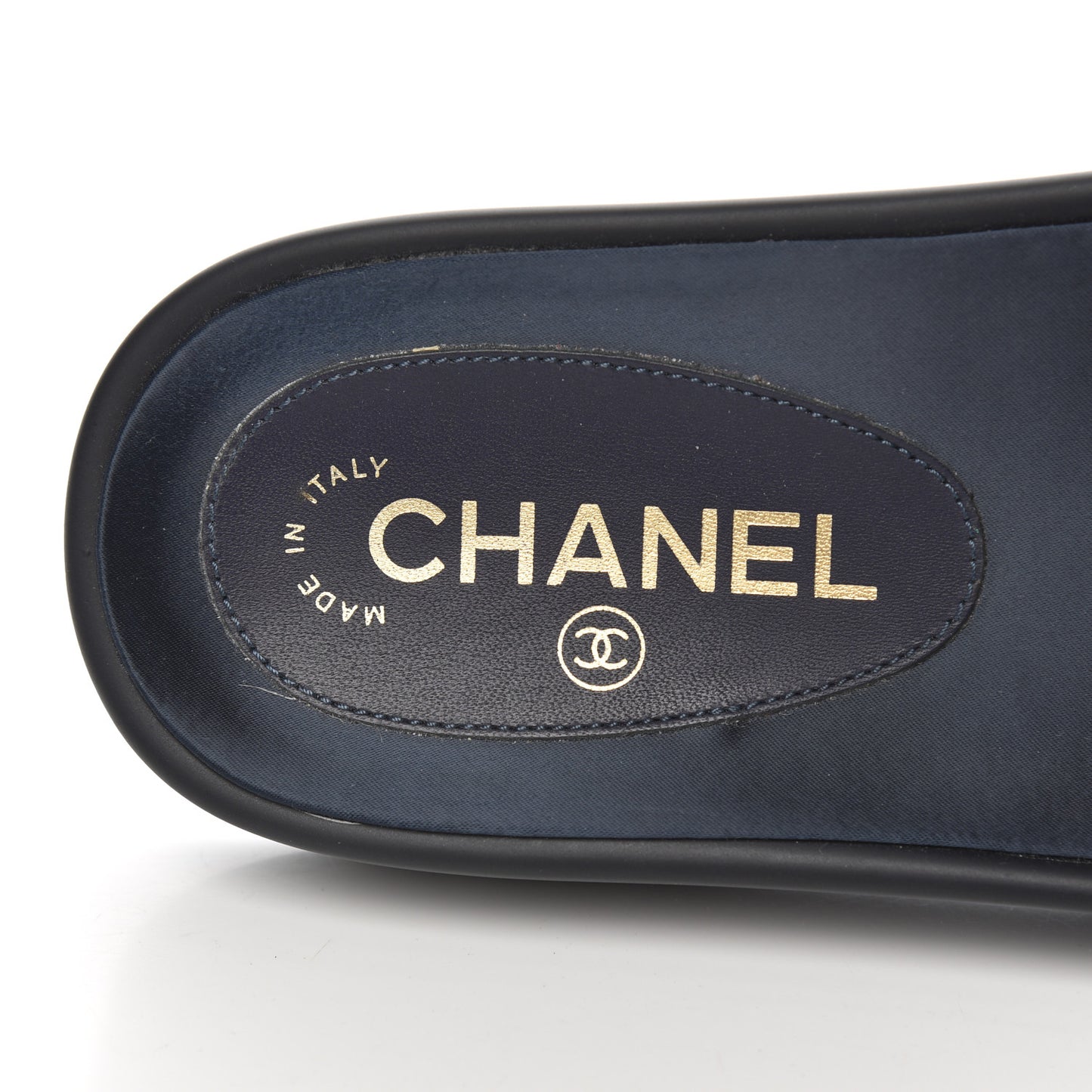 Satin Canvas Chain Slides Sandals Flats 38 Marine