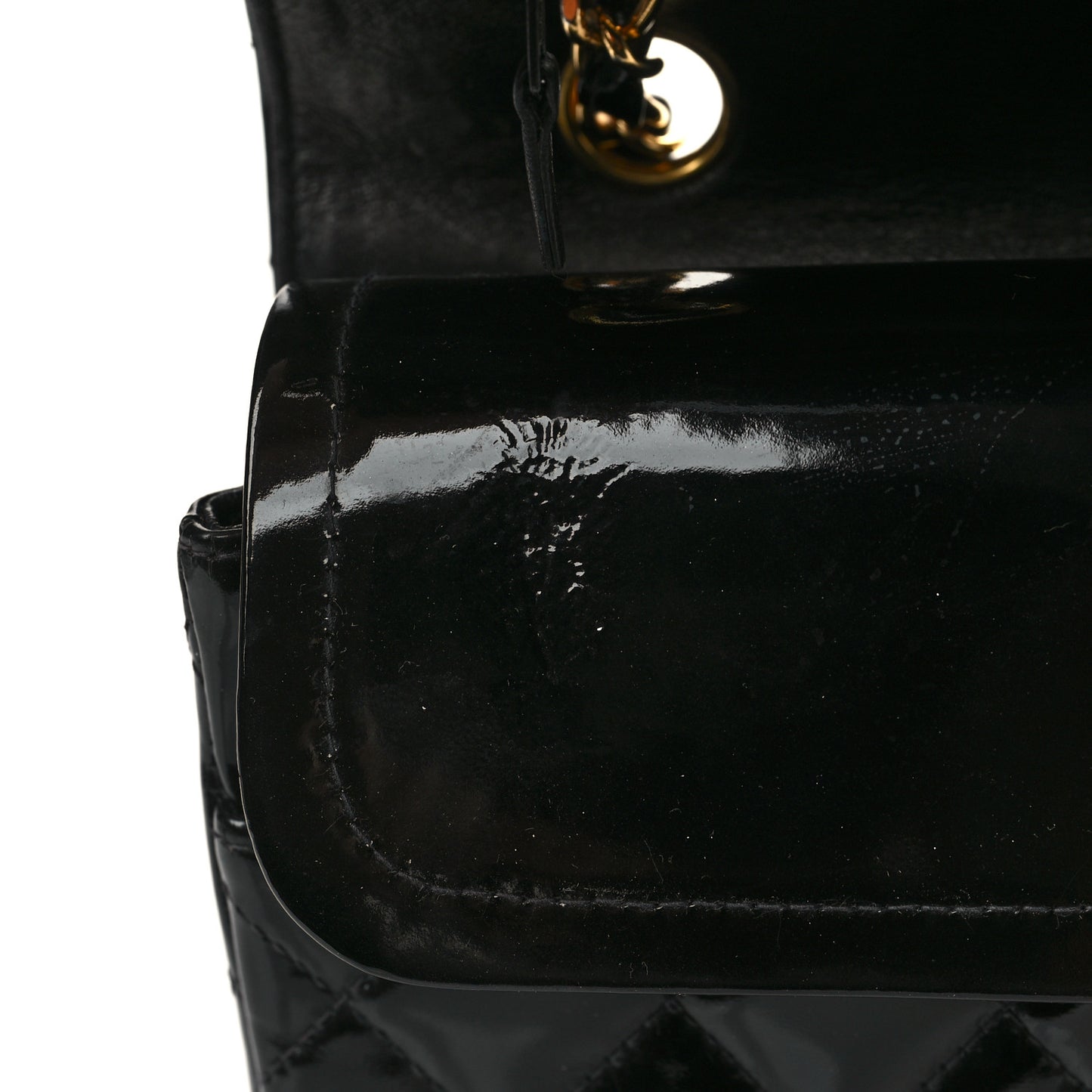 Patent Quilted Medium Double Flap Black