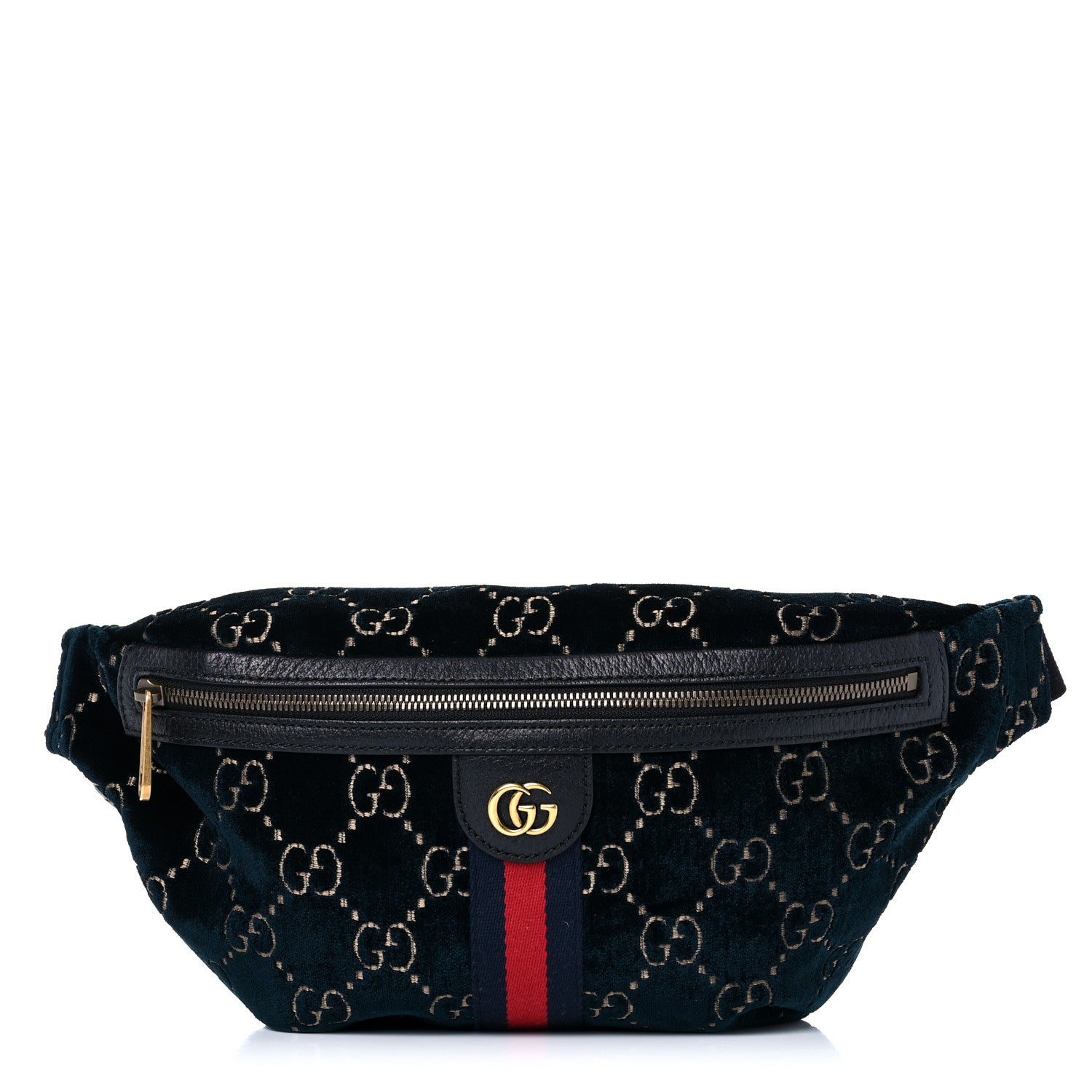 Gucci Velvet GG Monogram Web Belt Bag Blue Beige 1 of 11