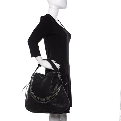 Jimmy Choo Lizard Embossed Large Boho Biker Hobo Black 2 of 10