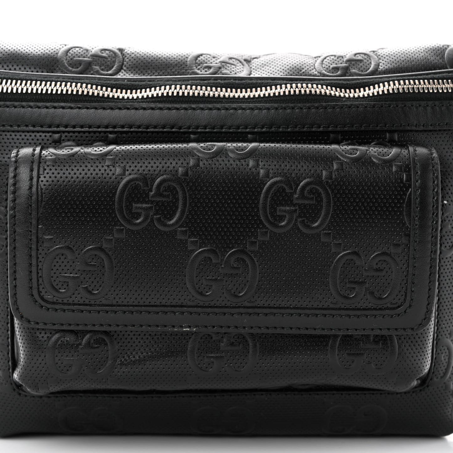 Calfskin GG Tennis Embossed Pocket Belt Bag Black