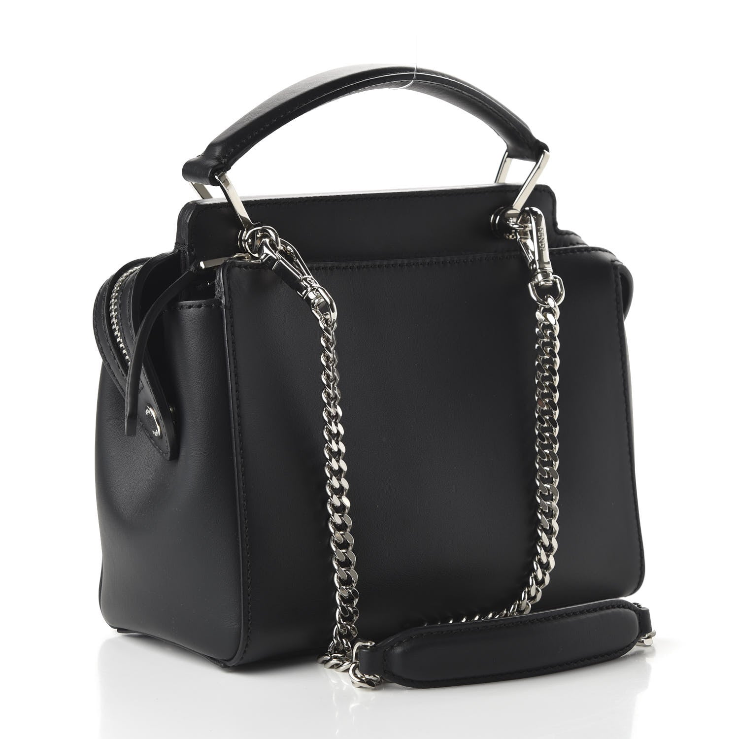 Fendi Vitello Baltico Dolce Nappa Lace Up Small Dotcom Click Chain Satchel Black 3 of 9