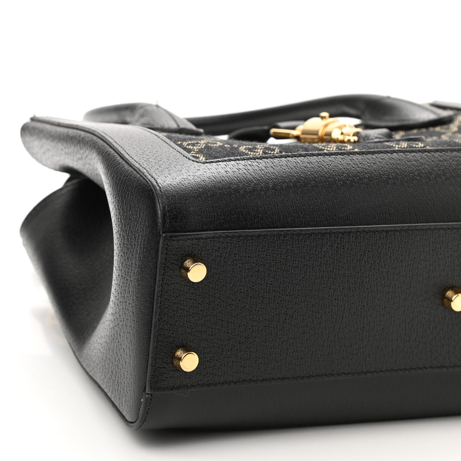 Gucci Jacquard Black Denim GG Monogram Textured Dollar Calfskin Medium Jackie 1961 Tote Black Ivory 8 of 9
