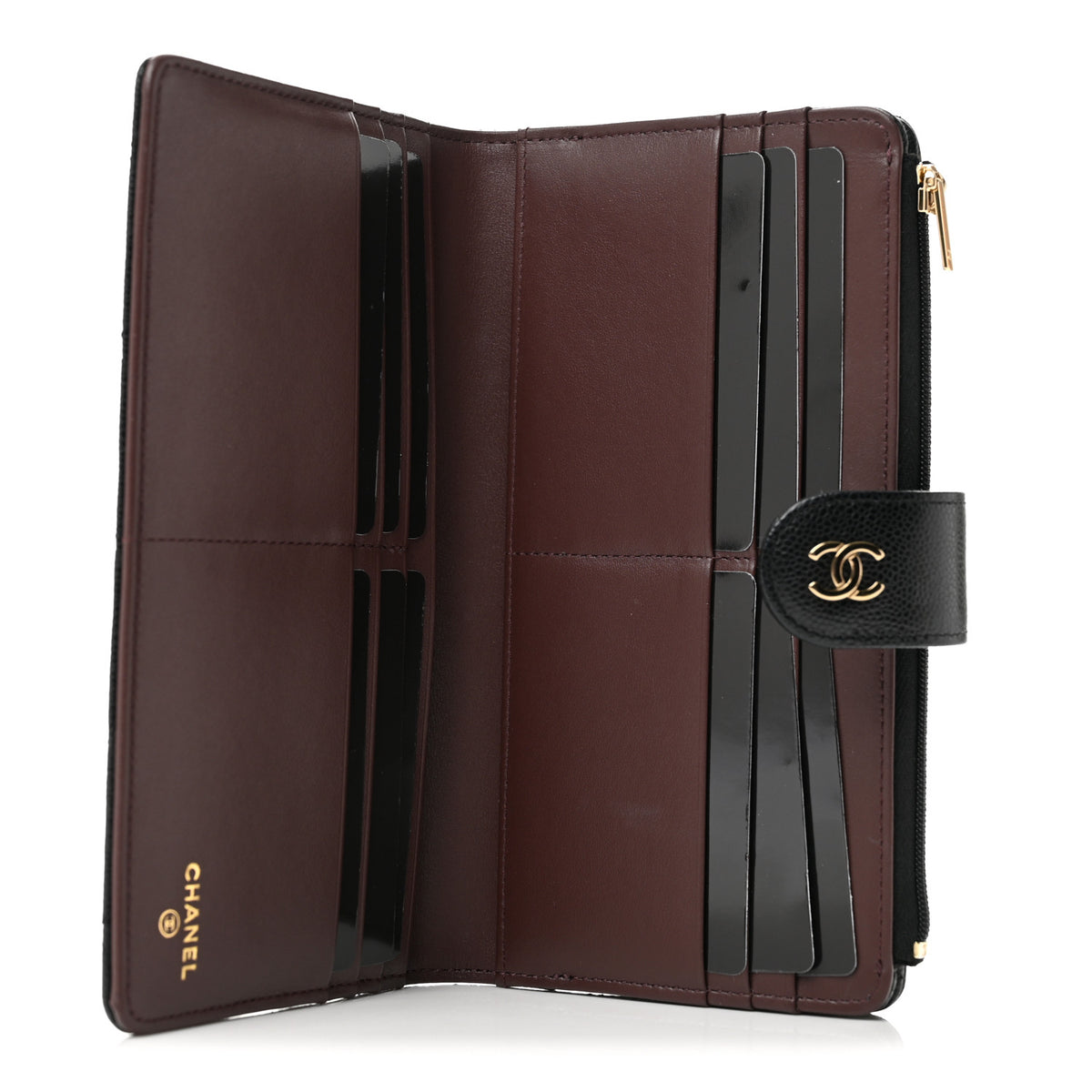 Caviar Quilted Long Zipped Wallet Black