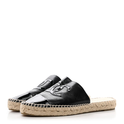 Chanel Iridescent Goatskin Patent CC Espadrille Mules 38 Black 3 of 9
