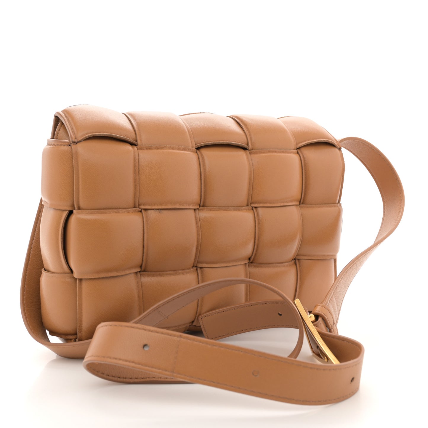 Nappa Maxi Intreccio Padded Cassette Crossbody Bag Caramel