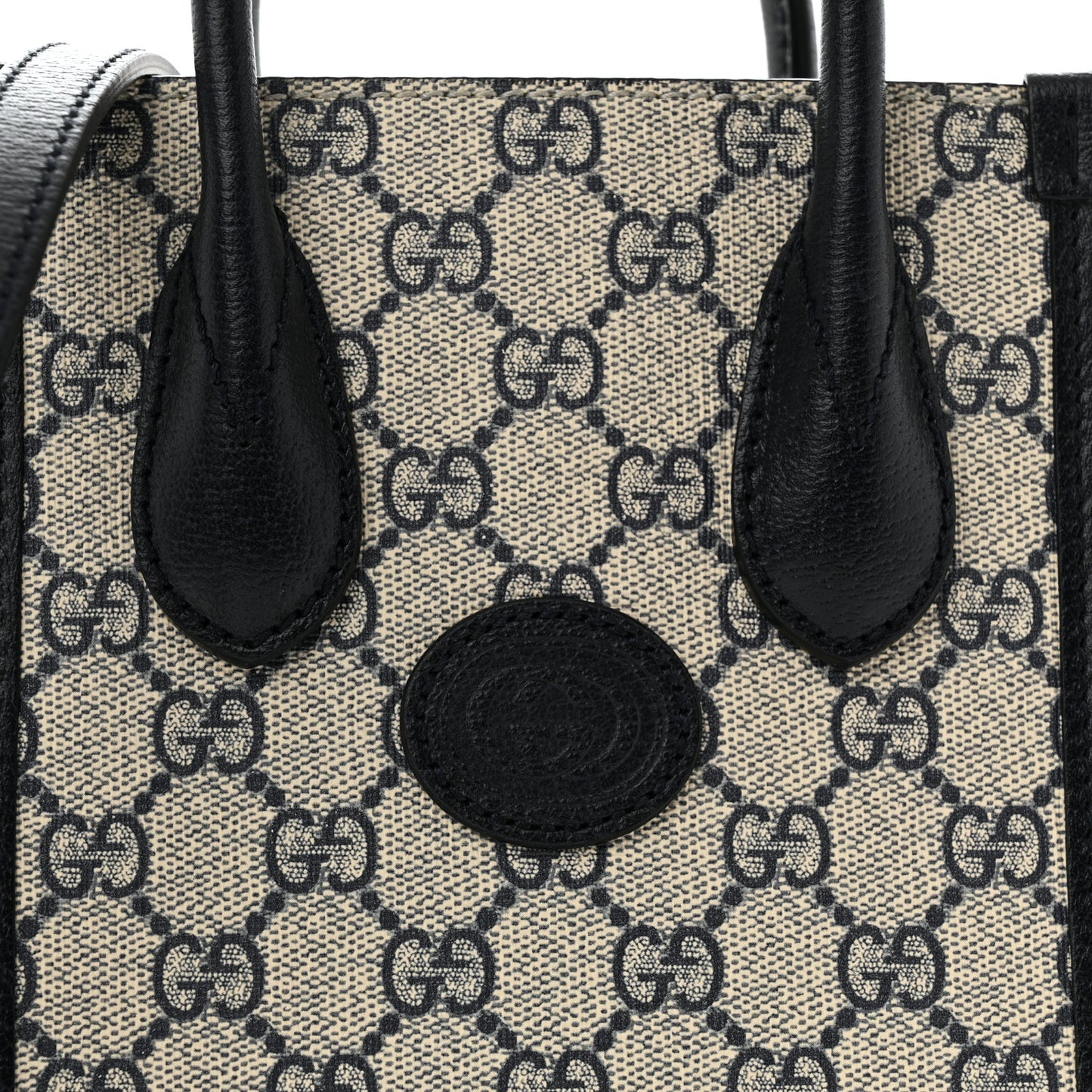 GG Supreme Monogram Textured Dollar Calfskin Mini Retro Interlocking G Tote Bag Beige Blue