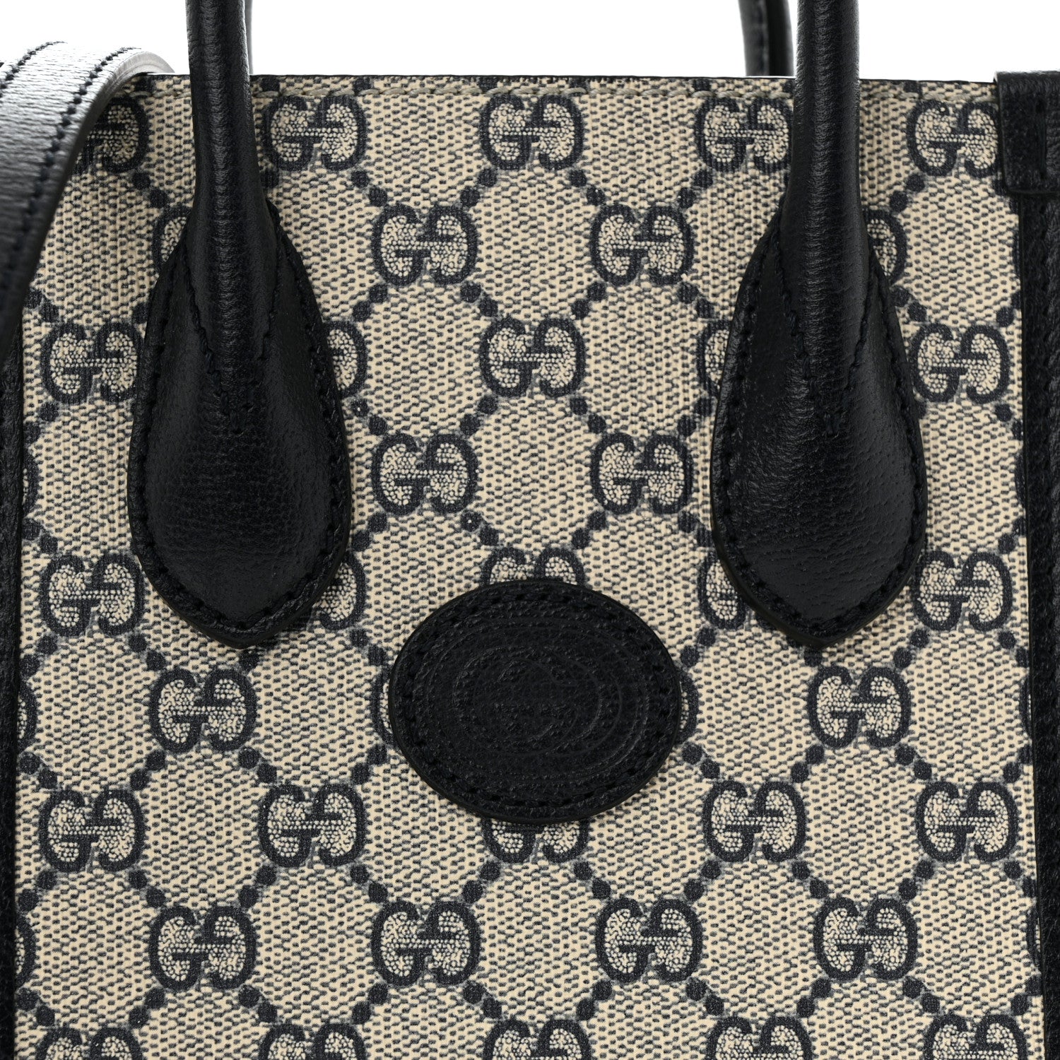 Gucci GG Supreme Monogram Textured Dollar Calfskin Mini Retro Interlocking G Tote Bag Beige Blue 9 of 11