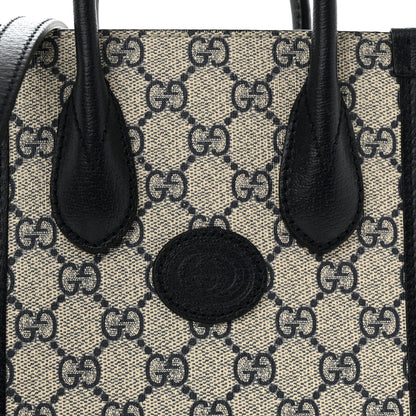 Gucci GG Supreme Monogram Textured Dollar Calfskin Mini Retro Interlocking G Tote Bag Beige Blue 9 of 11