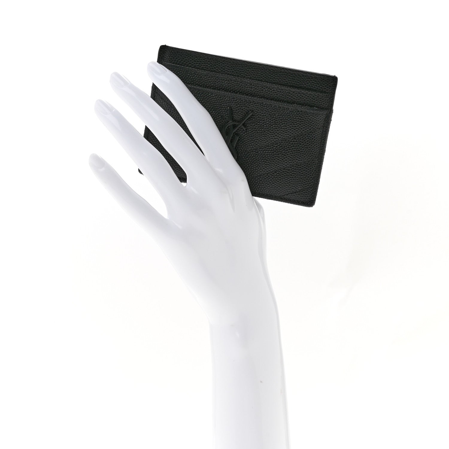 Saint Laurent Grain De Poudre Matelasse Chevron Monochrome Monogram Credit Card Case Black 2 of 10