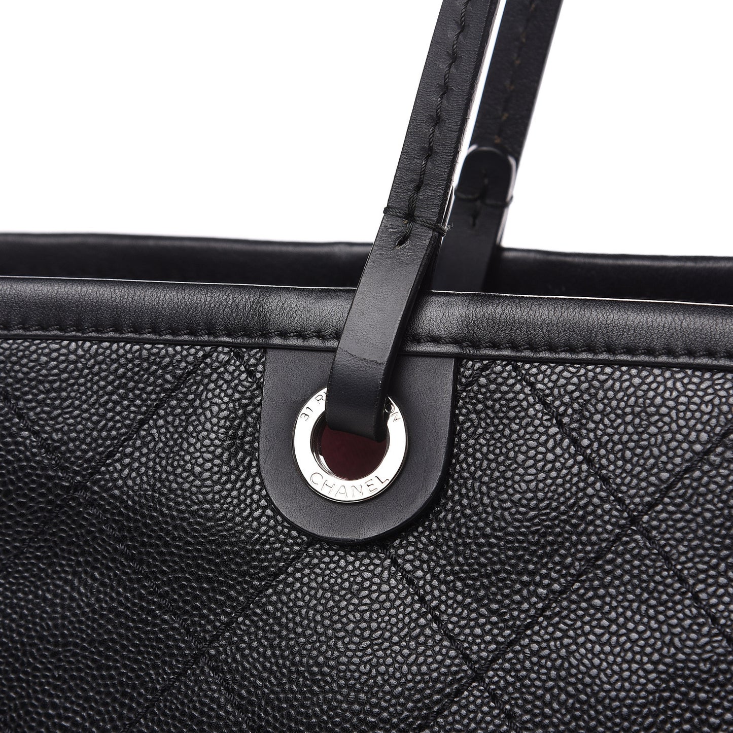 Grained Calfskin Large Shopping Fever Tote Black