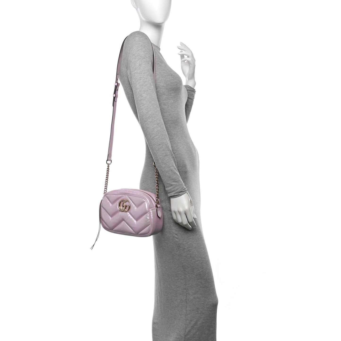 Iridescent Nappa Chevron Matelasse Small GG Marmont Chain Shoulder Bag Iridescent Escape Pink