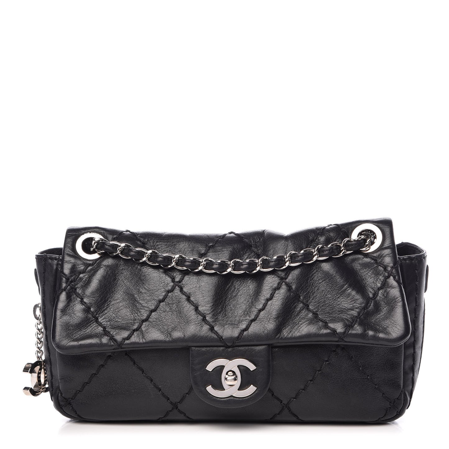 Calfskin Stitched Expandable Flap Black