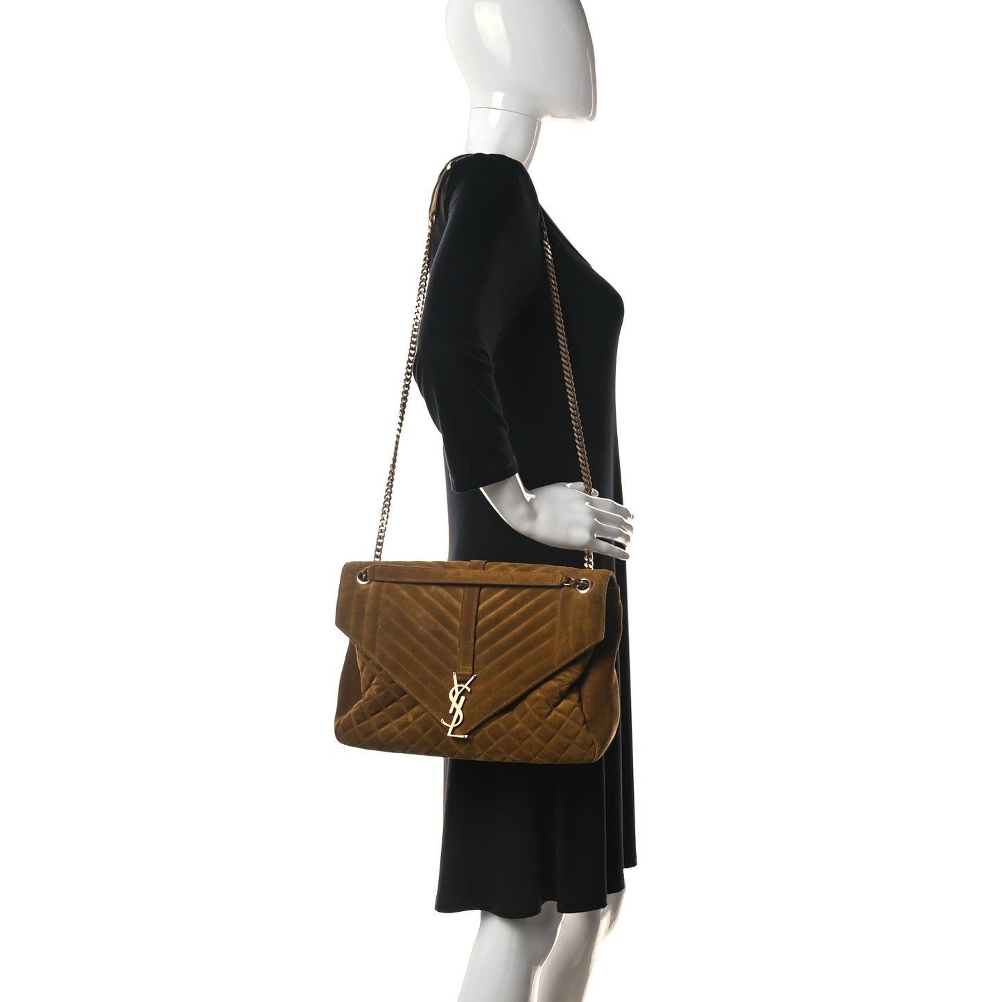 Suede Mixed Matelasse Tri-Quilt Large Monogram Envelope Satchel Brown