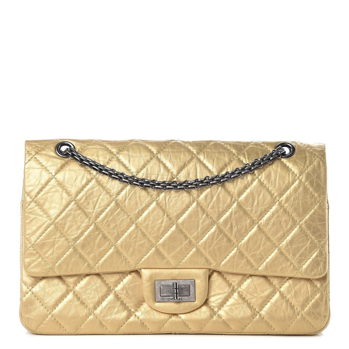 Metallic Aged Calfskin Quilted 2.55 Reissue 227 Flap Gold