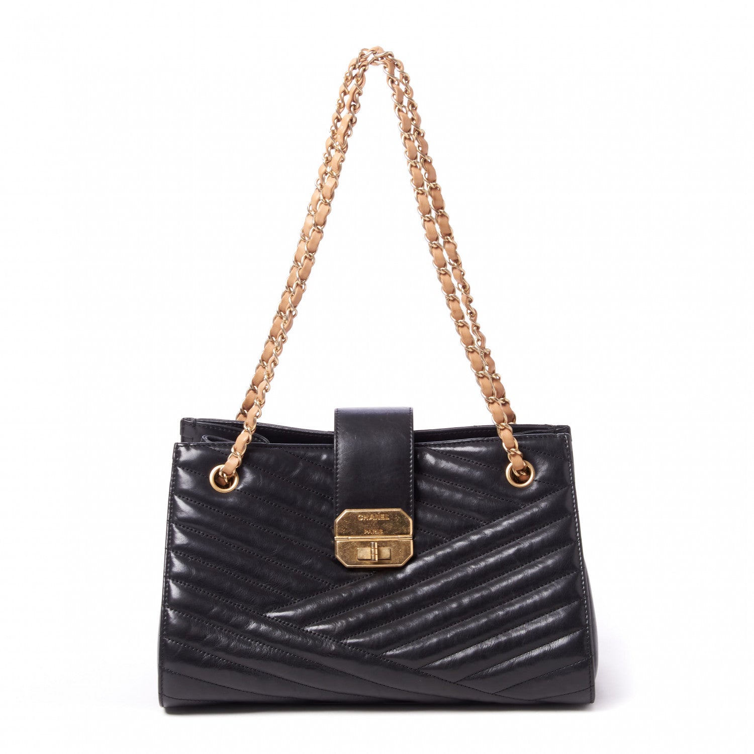 Chanel Calfskin Chevron Quilted Gabrielle Tote Black 1 of 9