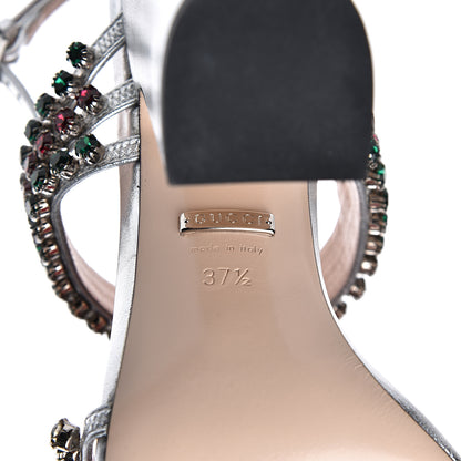Gucci Nappa Silk Crystal Bertie High Heel Sandals 37.5 Argento 7 of 9