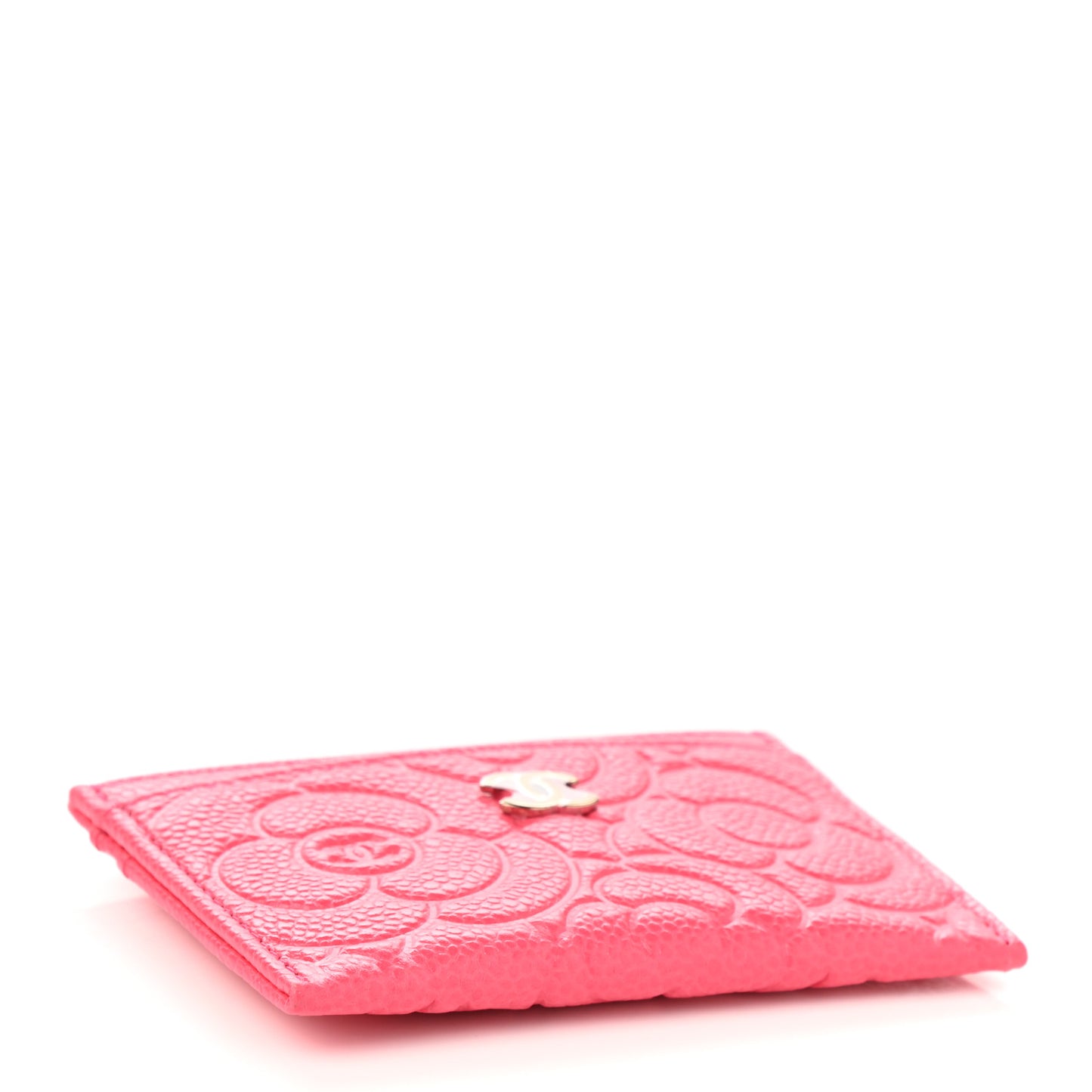 Caviar Camellia Embossed Card Holder Pink