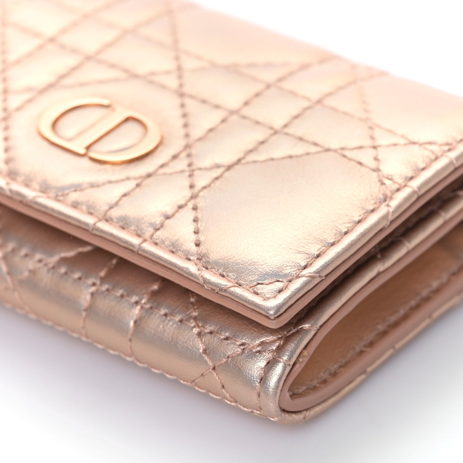 Christian Dior Metallic Lambskin Cannage Caro Glycine Wallet Pink 9 of 9
