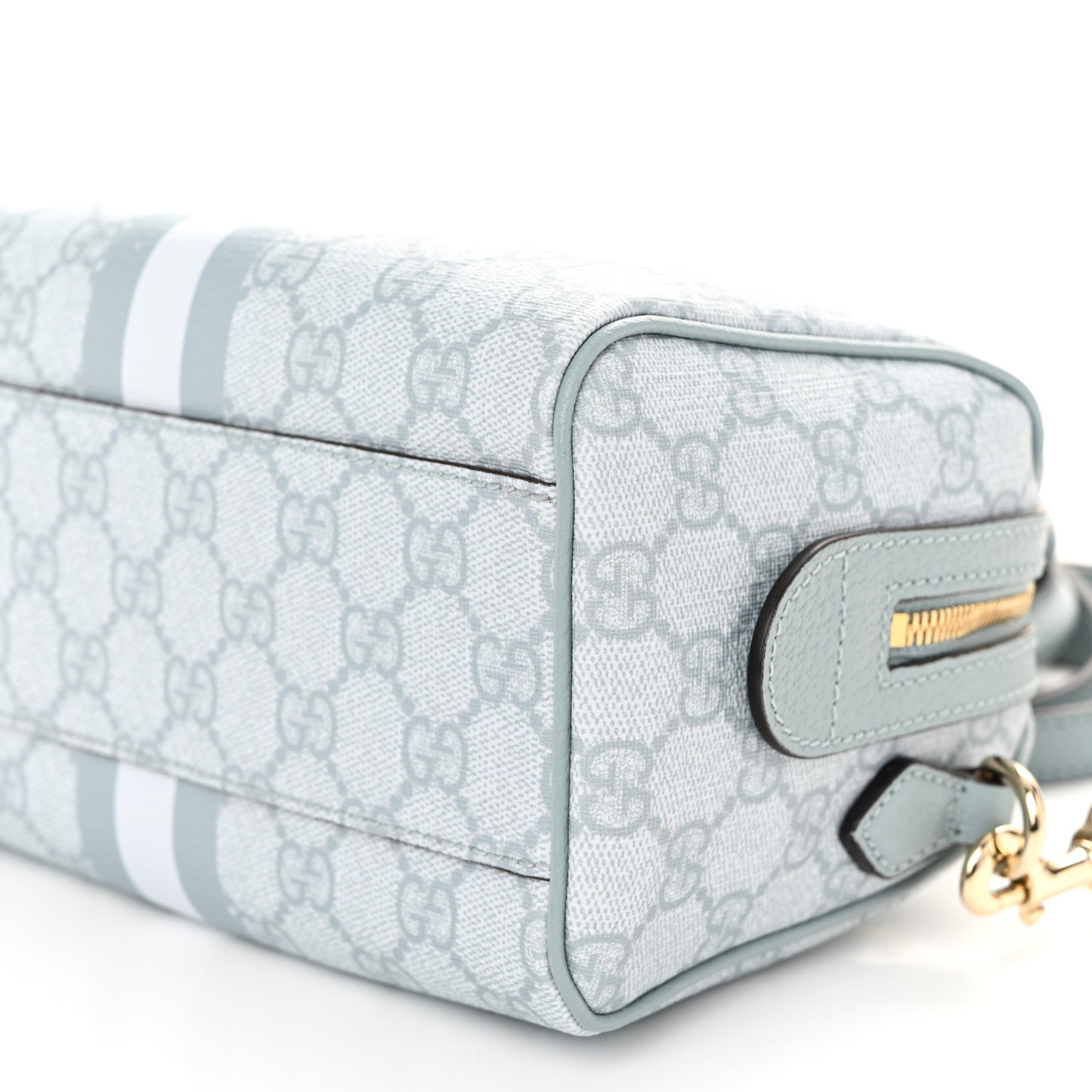 GG Supreme Monogram Textured Dollar Calfskin Web Mini Ophidia Top Handle Bag Dusty Blue