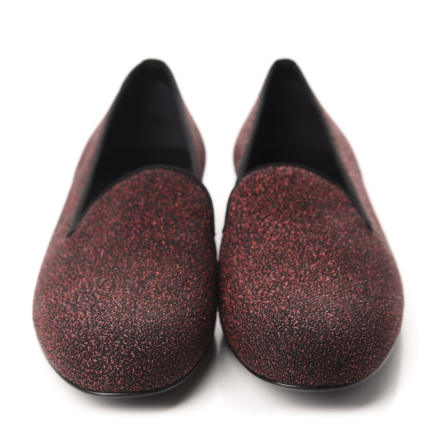Metallic Calfskin Smoking Slipper Flat Loafers 38 Red Glitter