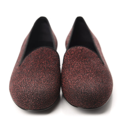 Saint Laurent Metallic Calfskin Smoking Slipper Flat Loafers 38 Red Glitter 2 of 9