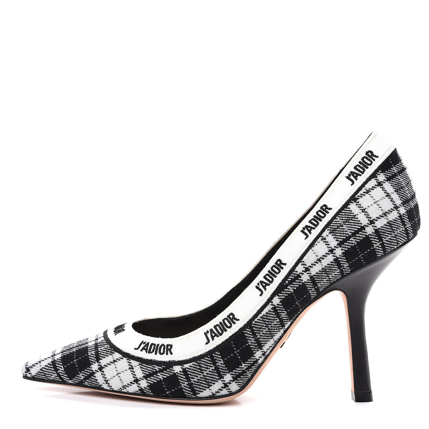 Canvas Ribbon Tartan Print Embroidered J'Adior 100mm Pumps 38 Black Off White