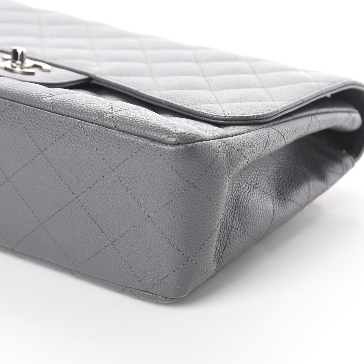 Caviar Quilted Jumbo Single Flap Grey
