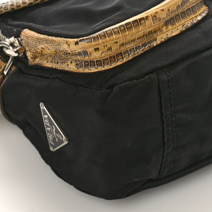 Prada Tessuto Nylon Snakeskin Shoulder Bag Black 7 of 8