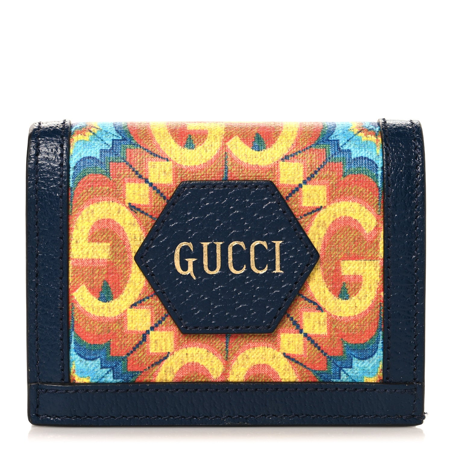Gucci GG Supreme Kaleidoscope Calfskin Script Logo Gucci 100 Card Case Wallet Blue Orange Multicolor Blue Agata 1 of 8
