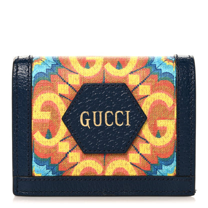 Gucci GG Supreme Kaleidoscope Calfskin Script Logo Gucci 100 Card Case Wallet Blue Orange Multicolor Blue Agata 1 of 8
