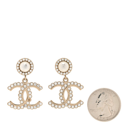 Chanel Crystal Pearl Bow-tiful CC Drop Earrings Gold 2 of 6