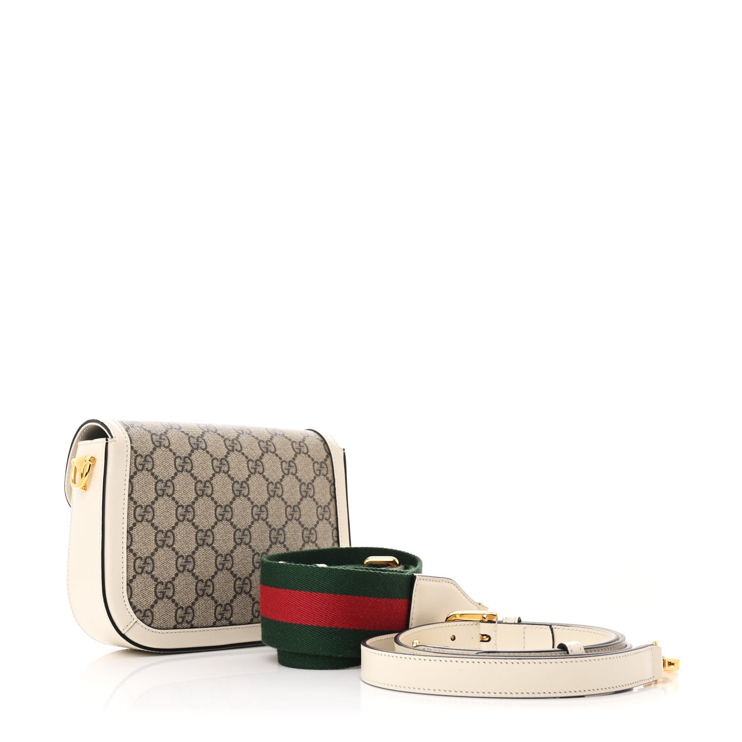 GG Supreme Monogram Web Mini Horsebit 1955 Shoulder Bag Beige Mystic White