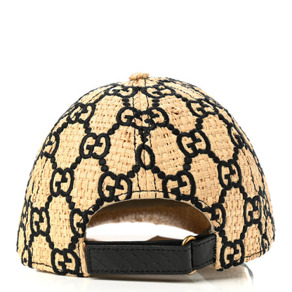 Gucci Raffia GG Monogram Elaphe Embroidered Aisha Baseball Hat L Ivory Black 6 of 8